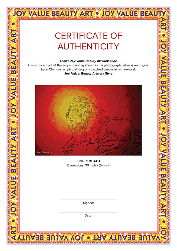 Joy, Value, Beauty Art Certificate of Authentication