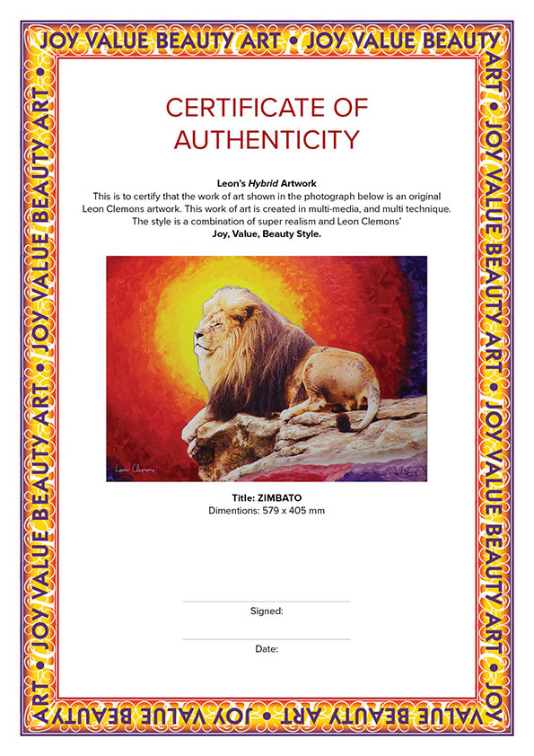 New Joy, Value, Beauty Art Certificate of Authentication