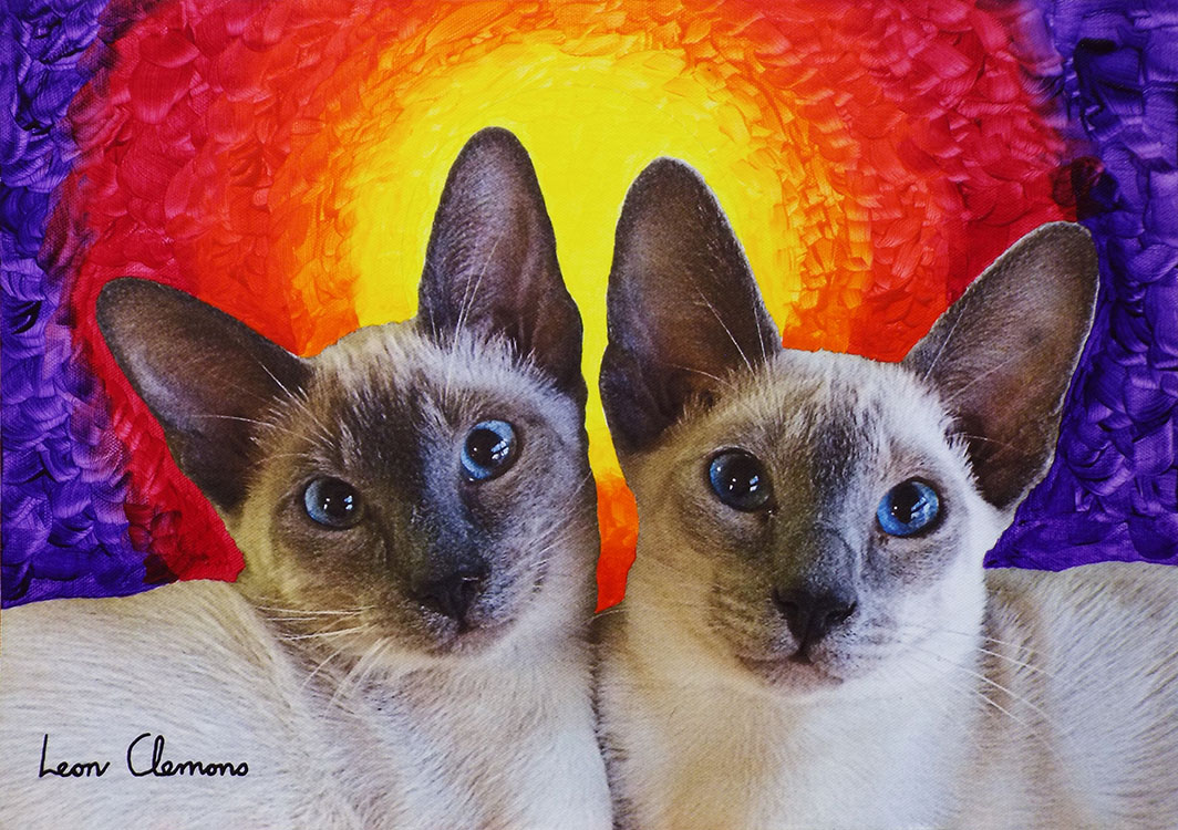 Leon's unique artwork - Siamese cats named Lion and Lisa