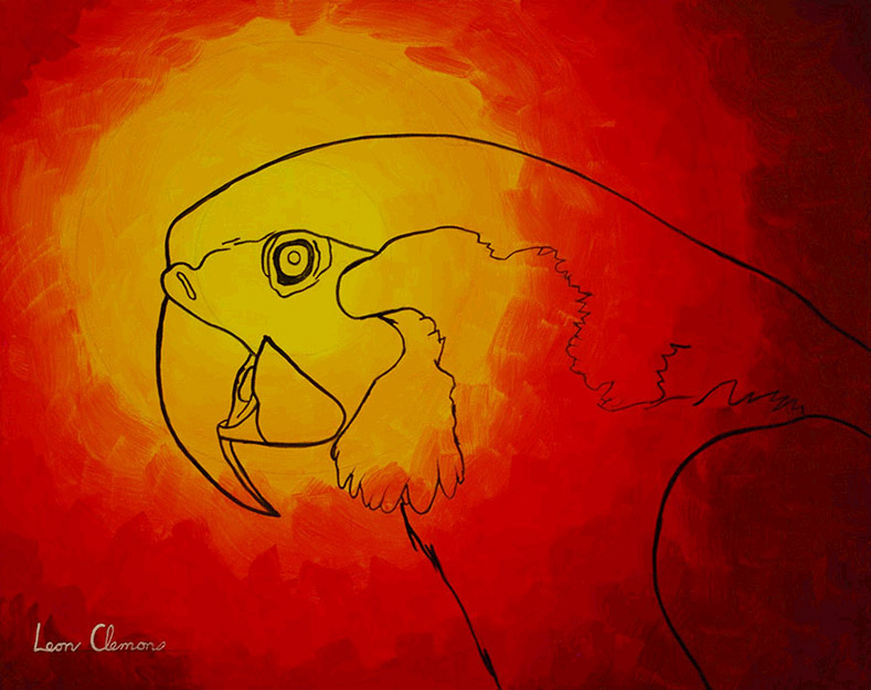 Leon's unique artwork - Blue and yellow macaw 