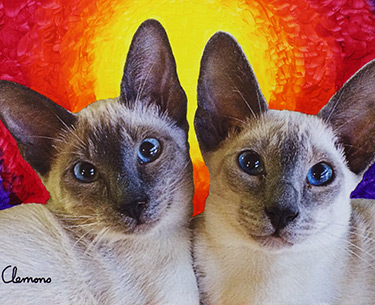 Leon Clemons unique artwork - Siamese cats named Lion and Lisa