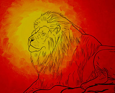 Leon Clemons unique artwork - African lion looking over the planes