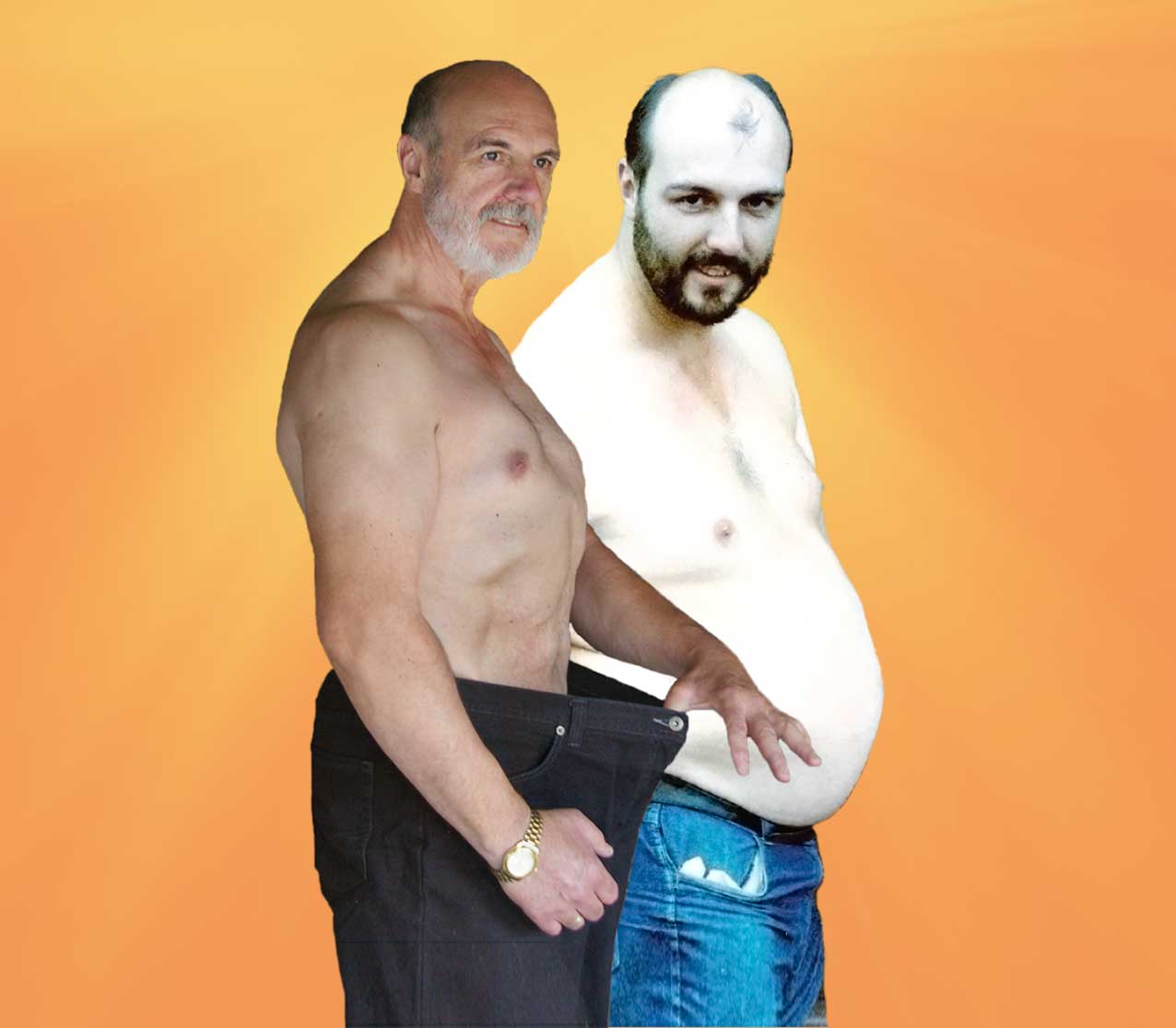 Leon as a young overweight man versus his current healthy lean look