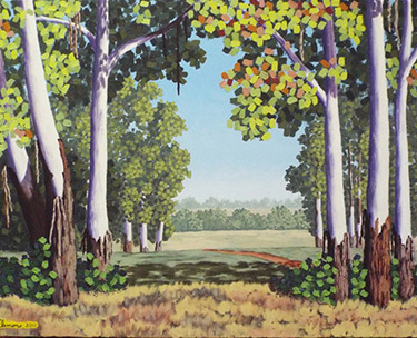 Leon Clemons impasto artwork - Bluegum Scene