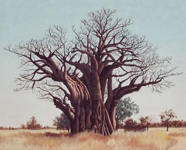 Leon Clemons realistic artwork - Boabab next to Tsokwane