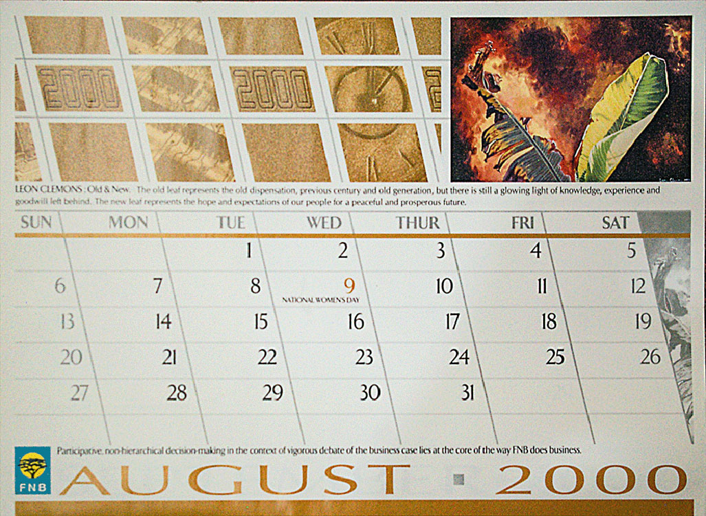 FNB Millennium Calendar page with Leon Clemons' artwork